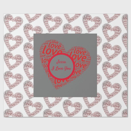 Gepersonaliseerd Ik hou van je Rode Hart Cadeaupapier (Vlak)