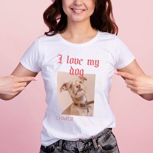 Gepersonaliseerd Ik hou van mijn hond Foto Rood T-shirt