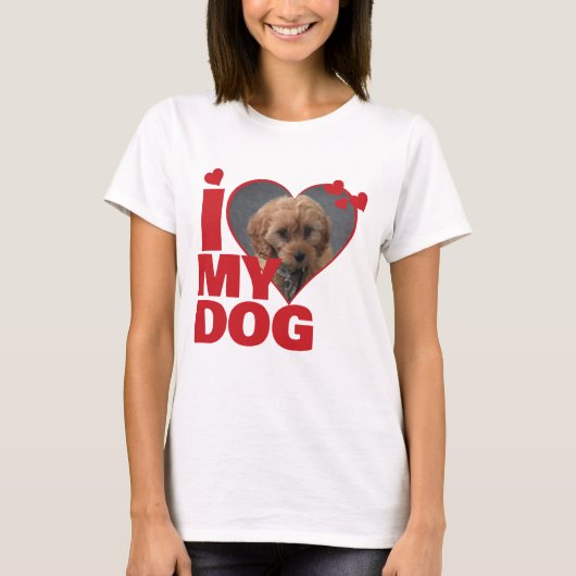 Gepersonaliseerd Ik hou van mijn hond Hartfoto T-shirt (Voorkant)