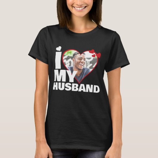 Gepersonaliseerd Ik hou van mijn man Hartfoto T-shirt (Voorkant)
