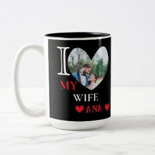 Gepersonaliseerd Ik hou van mijn vrouw hartfoto Tweekleurige Koffiemok