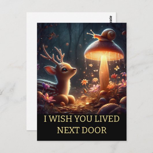 Gepersonaliseerd Ik mis je Whimsical Deer Mushroom Briefkaart (Voorkant / Achterkant)