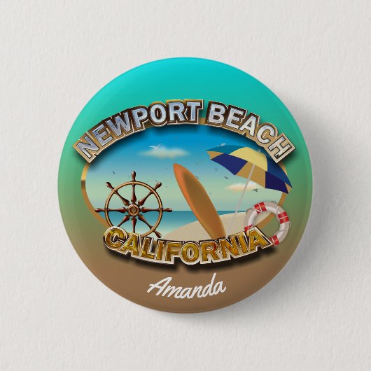 Gepersonaliseerd Illustratie Newport Beach Ronde Button 5,7 Cm (Voorkant)