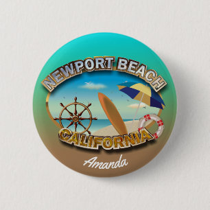 Gepersonaliseerd Illustratie Newport Beach Ronde Button 5,7 Cm