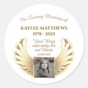 Gepersonaliseerd in Memory Memorial Angel Wings Ph Ronde Sticker