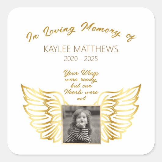 Gepersonaliseerd in Memory Memorial Angel Wings Ph Vierkante Sticker (Voorkant)