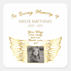 Gepersonaliseerd in Memory Memorial Angel Wings Ph Vierkante Sticker