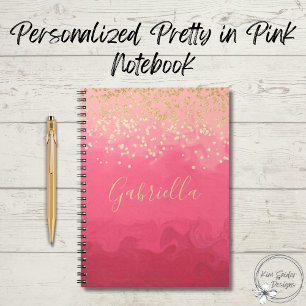 Gepersonaliseerd in roze met goud notitieboek