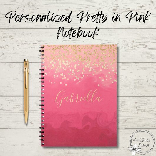 Gepersonaliseerd  in roze met goud notitieboek