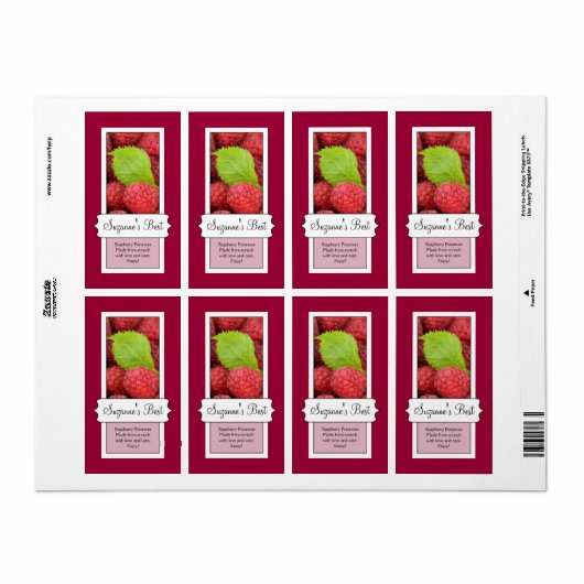 Gepersonaliseerd inblikflesje label, framboos etiket (Full Sheet)