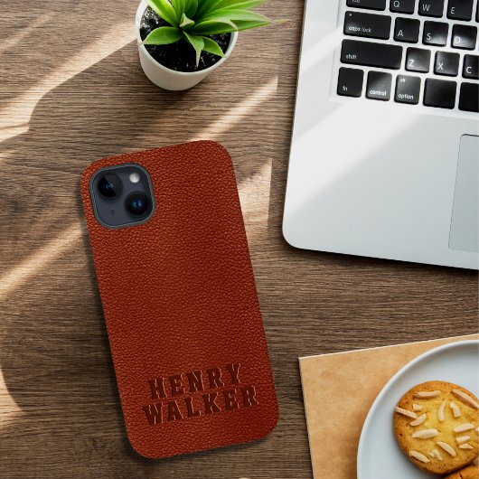 Gepersonaliseerd ingegraveerd bruin Vegan Leather Case-Mate iPhone Case