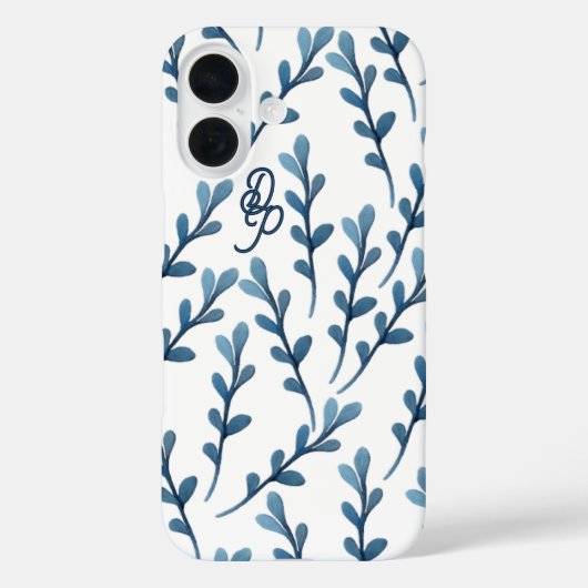 Gepersonaliseerd Initiaal Blauw blad Waterverf Pat Case-Mate iPhone Case (Achterkant)