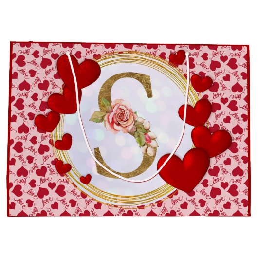 Gepersonaliseerd Initiaal Bloemmonogram en Rode Ha Groot Cadeauzakje (Achterkant)