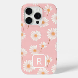 Gepersonaliseerd Initiaal Daisy Pattern op Soft Pi iPhone 15 Pro Case