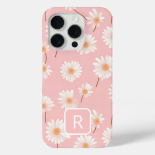 Gepersonaliseerd Initiaal Daisy Pattern op Soft Pi iPhone 15 Pro Case