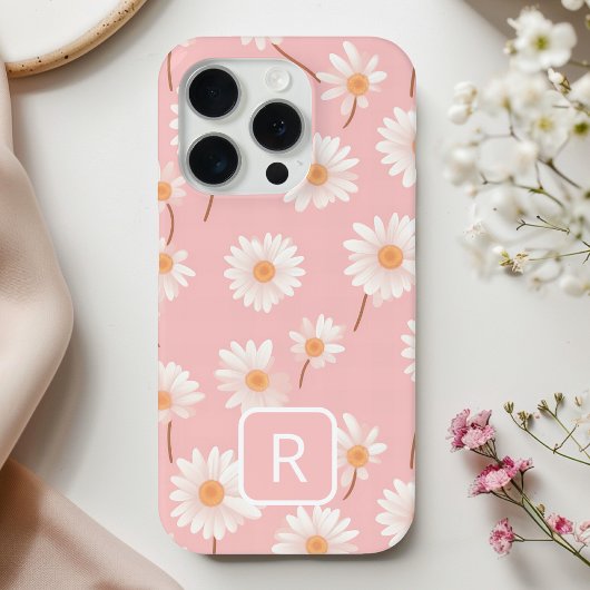 Gepersonaliseerd Initiaal Daisy Pattern op Soft Pi Case-Mate iPhone Case