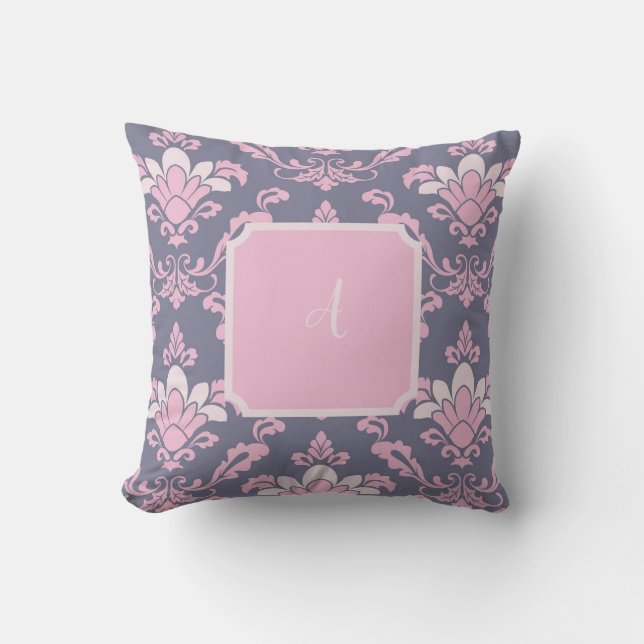 Gepersonaliseerd Initiaal Fleur De Lis Roze Kussen (Voorkant)