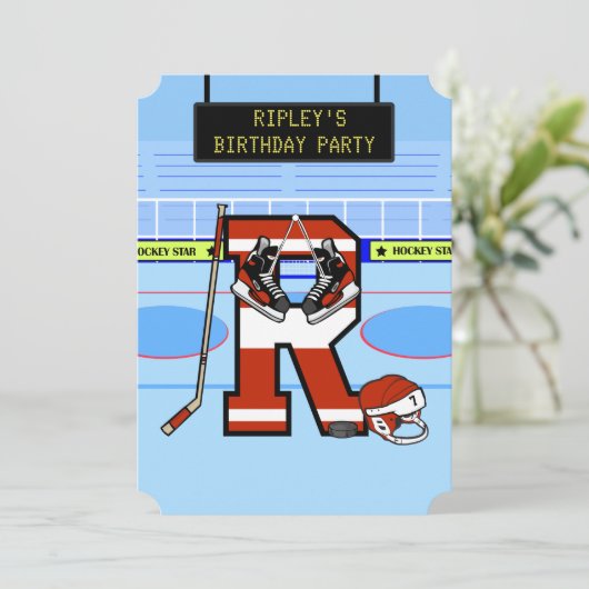 Gepersonaliseerd Initiaal letter R Ice Hockey Kaart (Staand voorkant)