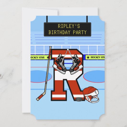 Gepersonaliseerd Initiaal letter R Ice Hockey Kaart (Voorkant)