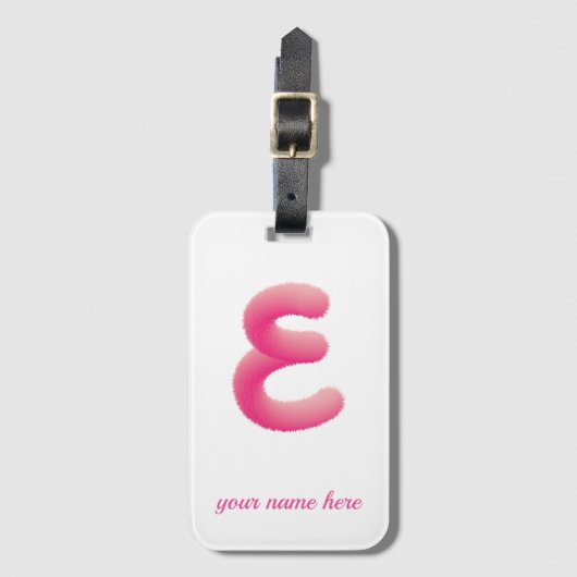 gepersonaliseerd initiaal met furry roze E-monogra Bagagelabel (Voorkant (verticaal))