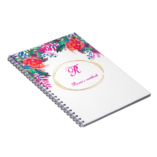 gepersonaliseerd initiaal met goudgrensfloreel bos notitieboek (Rechterzijde)