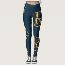Gepersonaliseerd Initiaal Monogram in Gold on Navy Leggings