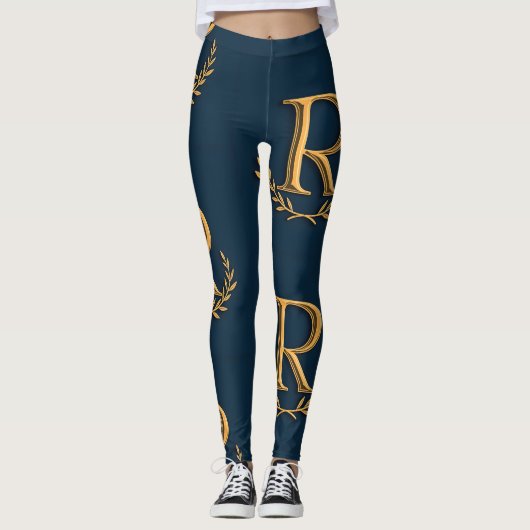 Gepersonaliseerd Initiaal Monogram in Gold on Navy Leggings (Voorkant)