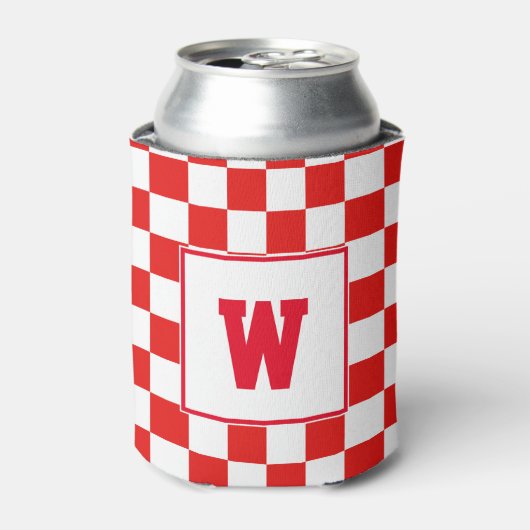 Gepersonaliseerd Initiaal Monogram Rood Checkerboa Blikjeskoeler (Blikje Voorkant)