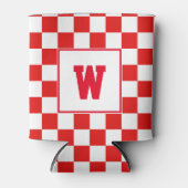 Gepersonaliseerd Initiaal Monogram Rood Checkerboa Blikjeskoeler (Voorkant)