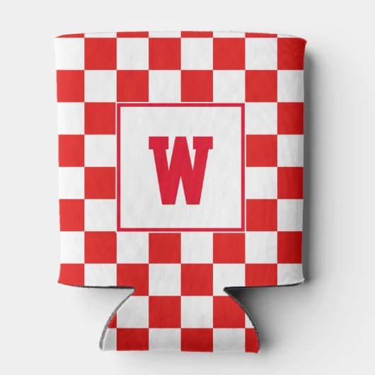 Gepersonaliseerd Initiaal Monogram Rood Checkerboa Blikjeskoeler (Achterkant)