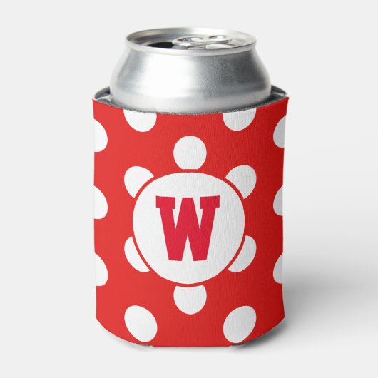 Gepersonaliseerd Initiaal Monogram Witte Polka Dot Blikjeskoeler (Blikje Voorkant)