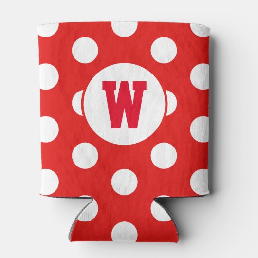 Gepersonaliseerd Initiaal Monogram Witte Polka Dot Blikjeskoeler (Achterkant)