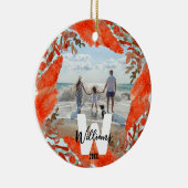 Gepersonaliseerd Initiaal, naam, jaar & rood koraa Keramisch Ornament (Rechts)