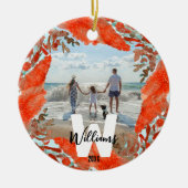 Gepersonaliseerd Initiaal, naam, jaar & rood koraa Keramisch Ornament (Voorkant)