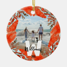 Gepersonaliseerd Initiaal, naam, jaar & rood koraa Keramisch Ornament