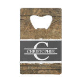 Gepersonaliseerd initiaal: "rustic faux Grey" Creditkaart Flessenopener (Achterkant)
