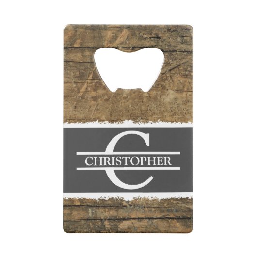 Gepersonaliseerd initiaal: "rustic faux Grey" Creditkaart Flessenopener (Achterkant)