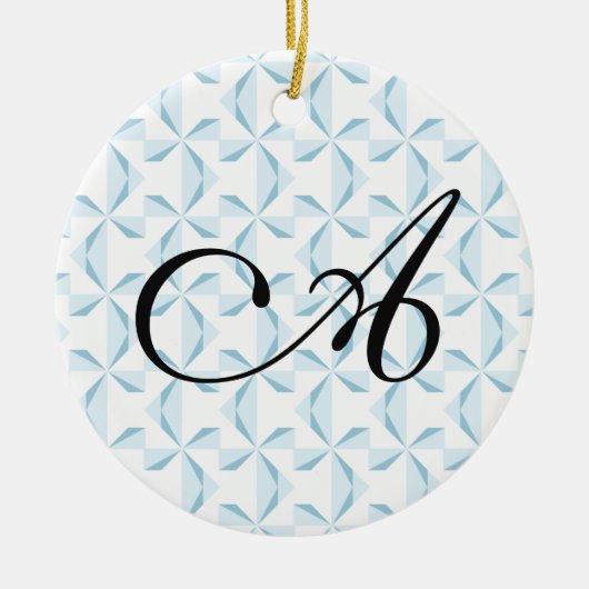 Gepersonaliseerd Initiaal Sky Blue Pinwheels Keramisch Ornament (Voorkant)