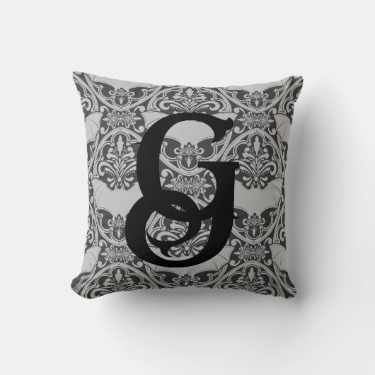 Gepersonaliseerd Initiaal Vampier Bat Damask in Gr Kussen (Voorkant)