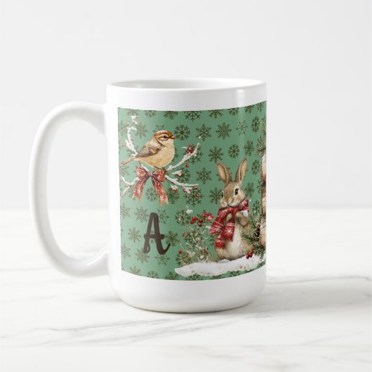 Gepersonaliseerd initiaal winterbos koffiemok (Links)