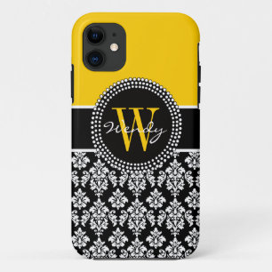 Gepersonaliseerd Initiaal Yellow Black Damask Hoes