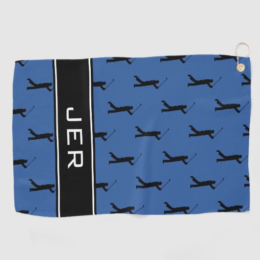 Gepersonaliseerd Initialen Golfer Black Pattern Bl Golfhanddoek (Horizontaal)