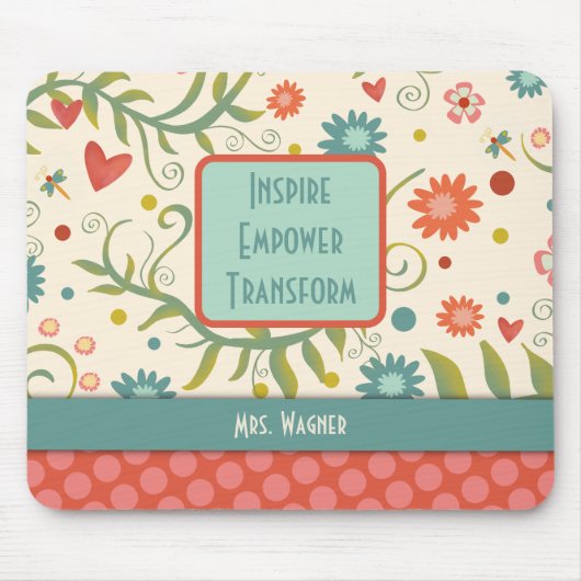 Gepersonaliseerd Inspire geeft Floral Teacher mee Muismat (Voorkant)