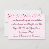 Gepersonaliseerd is een meisje! Kaart roze poladot (Achterkant)