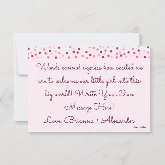 Gepersonaliseerd is een meisje! Kaart roze poladot (Achterkant)