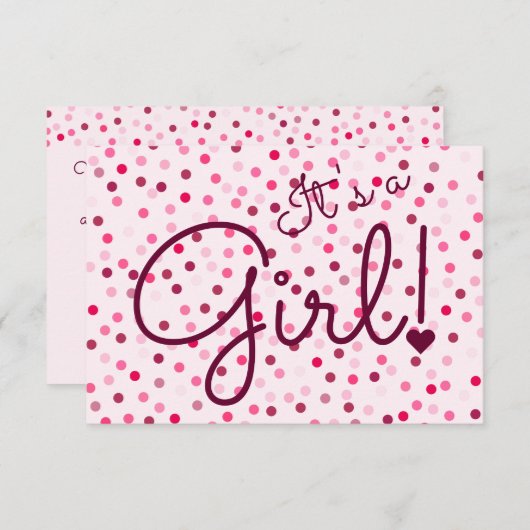 Gepersonaliseerd is een meisje! Kaart roze poladot (Voorkant / Achterkant)