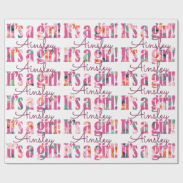 Gepersonaliseerd is een meisje Magenta Floral lett Cadeaupapier