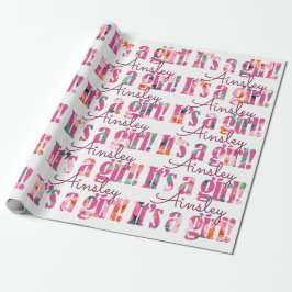 Gepersonaliseerd is een meisje Magenta Floral lett Cadeaupapier