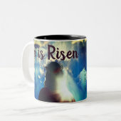 Gepersonaliseerd IS HIJ VERREZEN Religieus Jezus P Tweekleurige Koffiemok (Voorkant links)