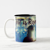 Gepersonaliseerd IS HIJ VERREZEN Religieus Jezus P Tweekleurige Koffiemok (Links)